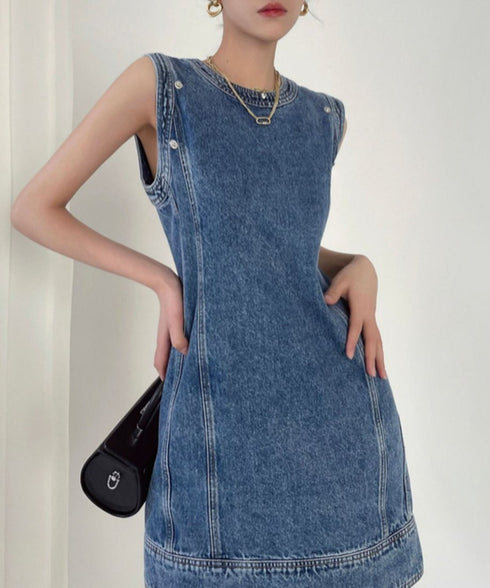 Detachable Sleeve Denim Mini Dress